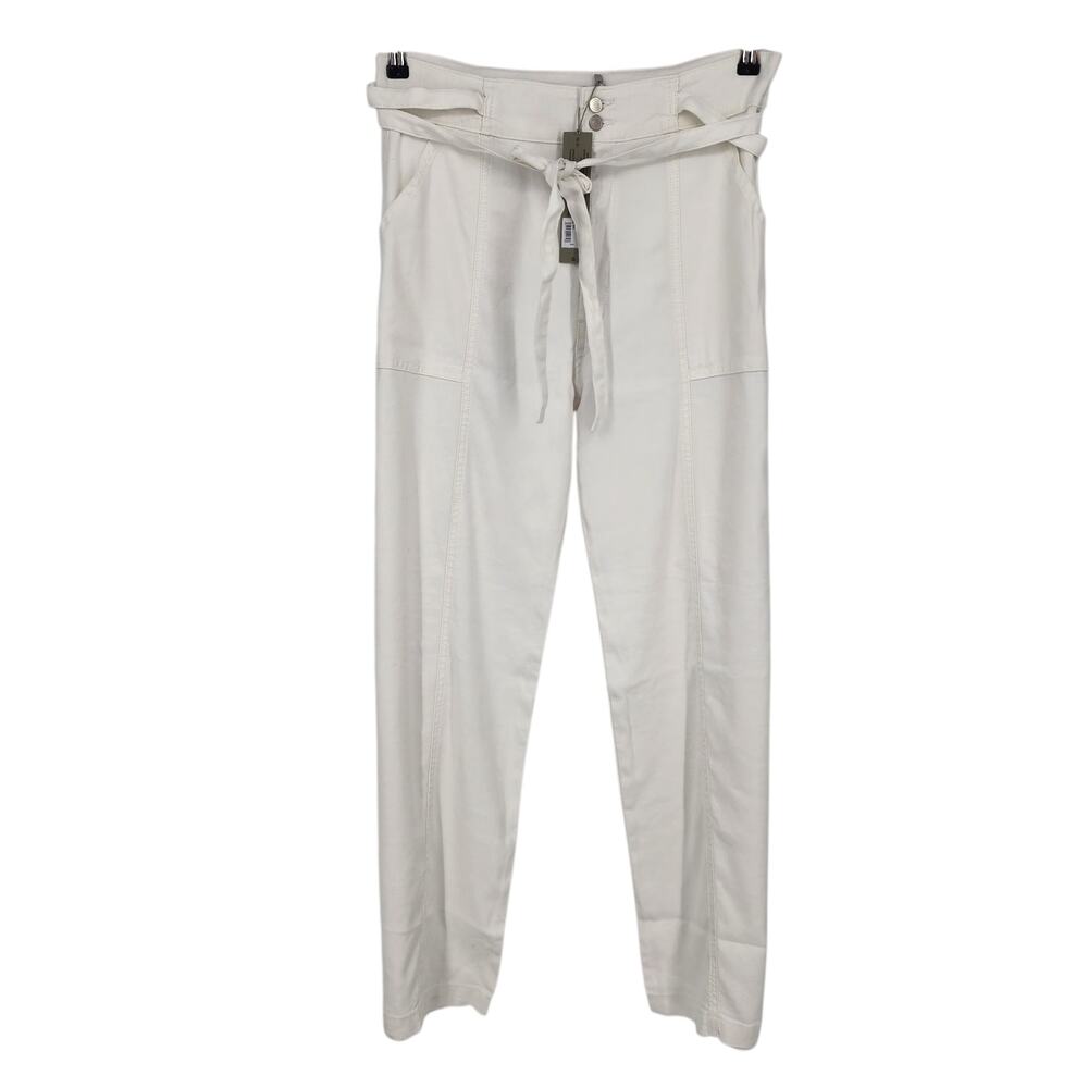 NWT Hudson Collection Tie Waist Wide Leg Trouser Optic White Linen Pants Size 30